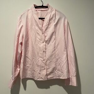 Womens Pink Pinstripe Button Up Long Sleeve Shirt Classic Business Casual